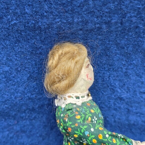 Vintage Folk Art Papier Mache Doll Wood Body Mohair Bendable Limbs 5 in German - Picture 5 of 10